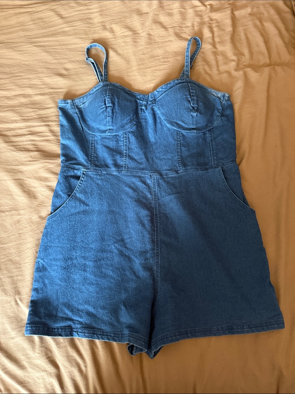 Derek Heart Denim Blue Sweetheart Bust Romper